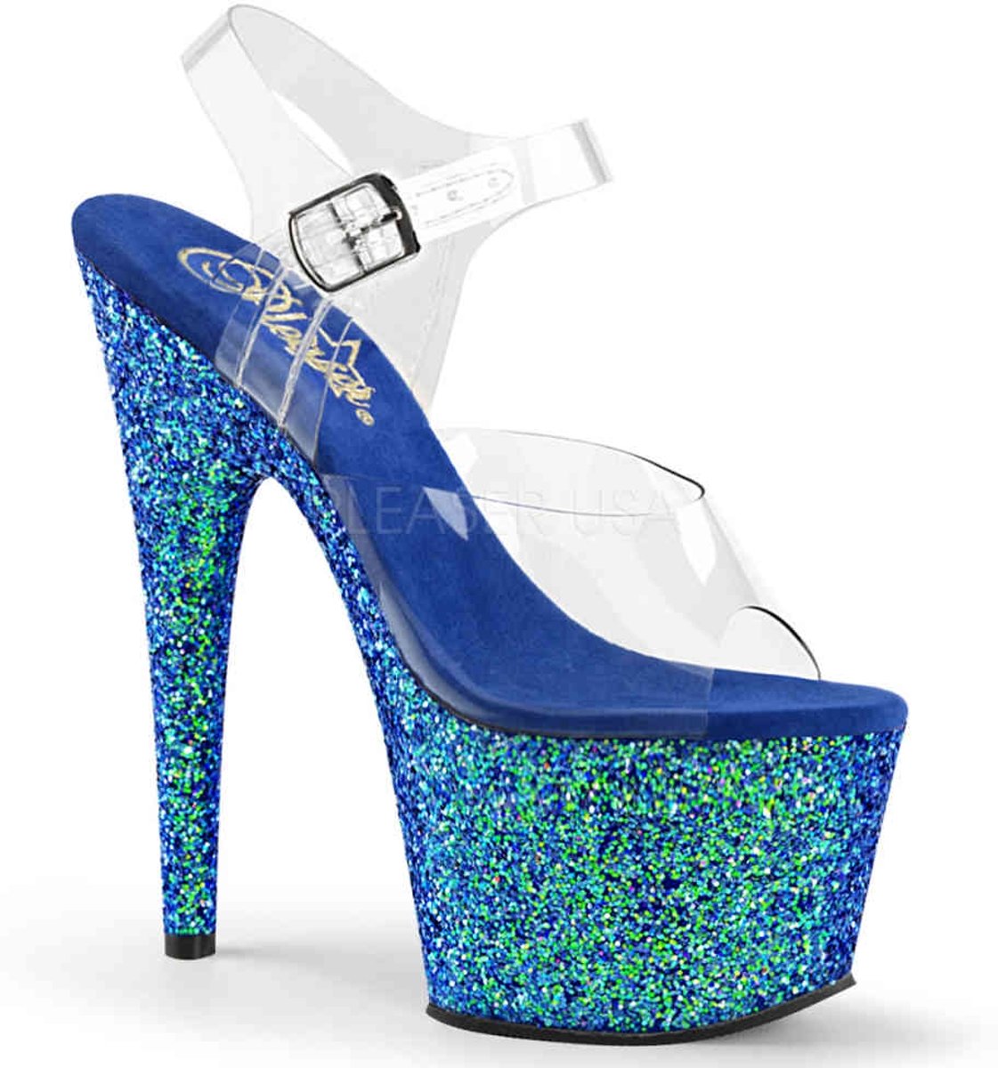 EU 35 = US 5 | ADORE-708LG | 7 Heel, 2 3/4 PF Ankle Strap Sandal w/ Holo Glitter Bottom